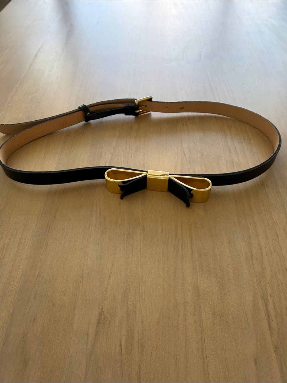 Ted baker black leather gold bow waist belt size small | quiet luxury, old money
